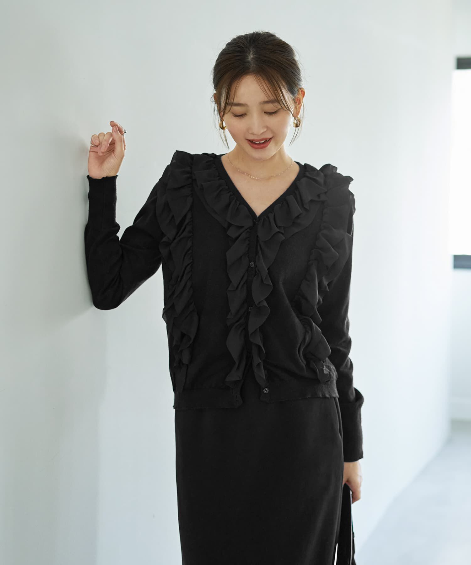 【スタイルデリ/STYLE DELI】 シフォンフリルニットカーディガン