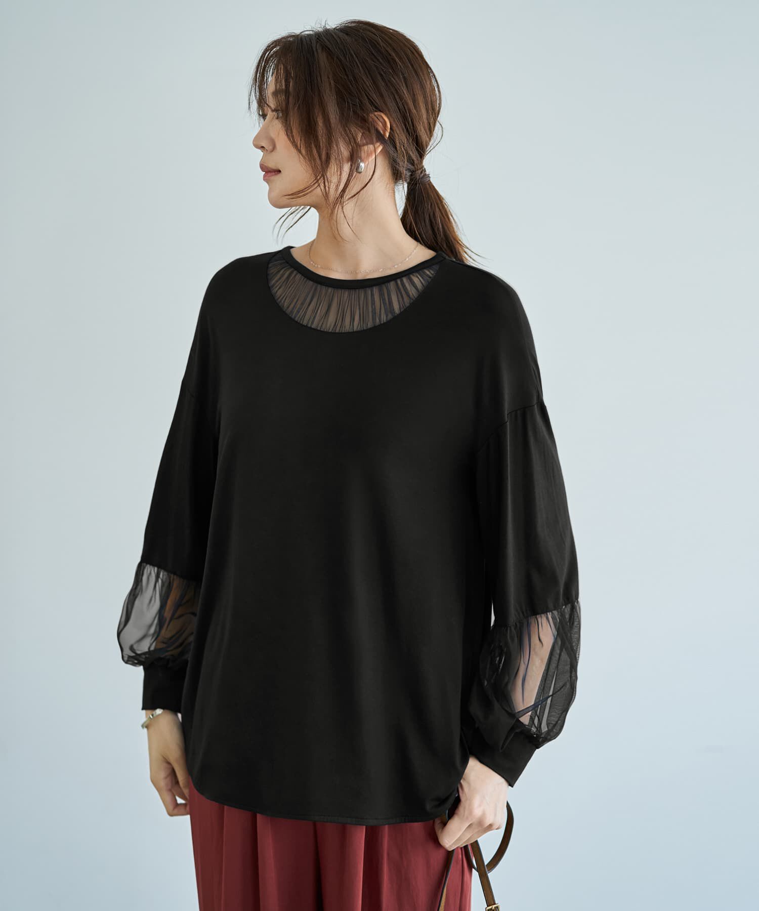 モテ系メンズファッション|【スタイルデリ/STYLE DELI】 【Made in JAPAN】部分チュールのとろけるカットソートップス