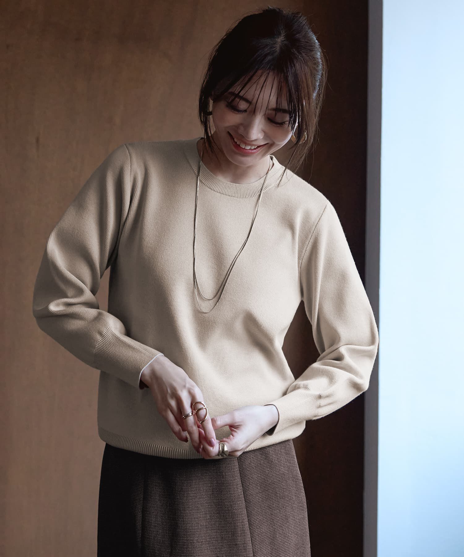 【スタイルデリ/STYLE DELI】 スムースハイゲージクルーネックニットB