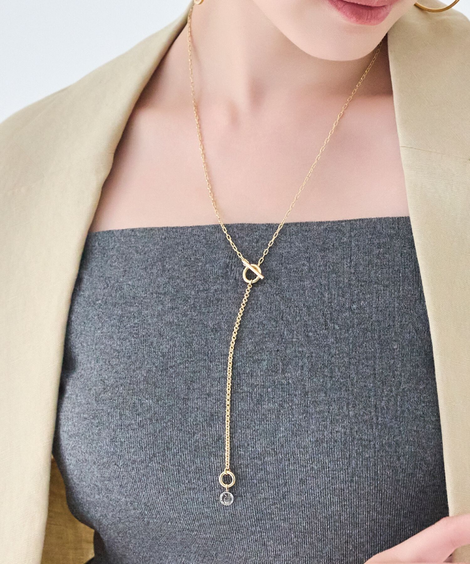 【フィービィー/Phoebe】 【金属アレルギー対応】Y字マルチwayロングコインチェーンネックレス ゴールド