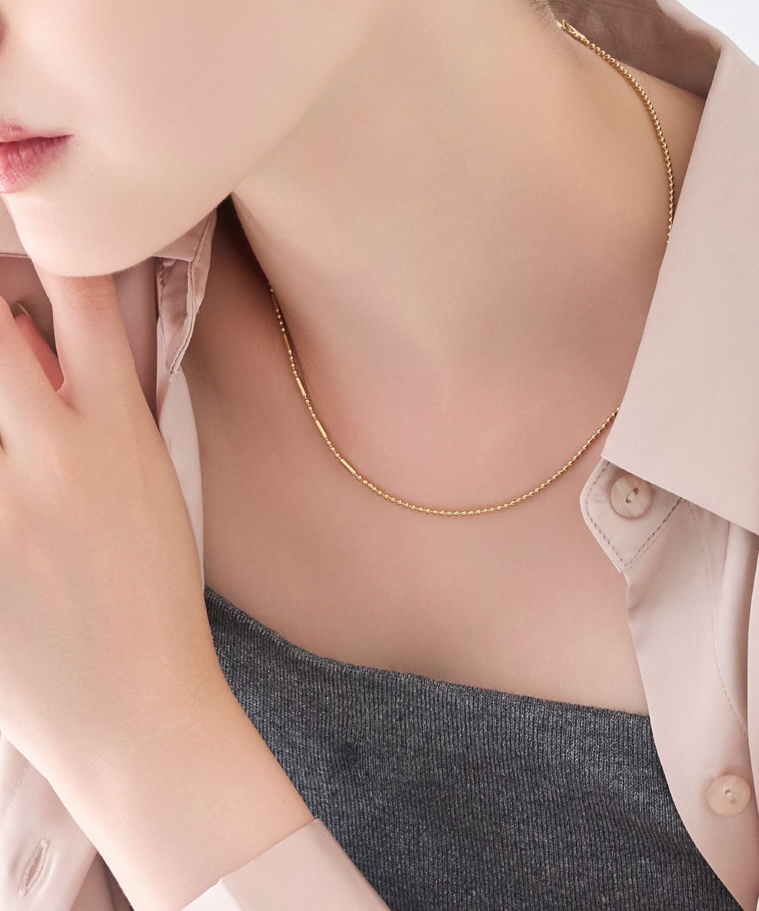 【フィービィー/Phoebe】 【金属アレルギー対応】デザインボールチェーンネックレス ゴールド