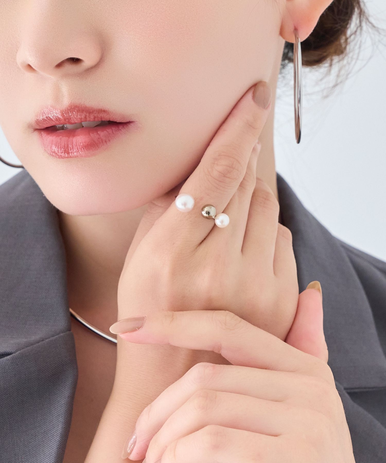 【フィービィー/Phoebe】 【金属アレルギー対応】ミックスドットリング シルバー/ニッケルフリー/パール