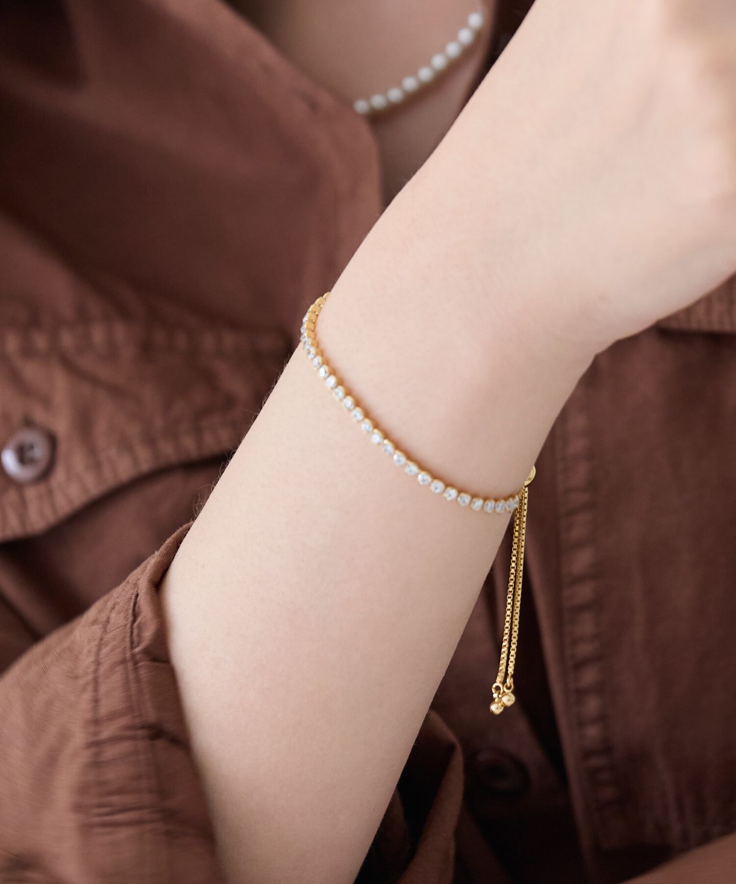 【フィービィー/Phoebe】 ラインストーンスライドテニスブレスレット ゴールド