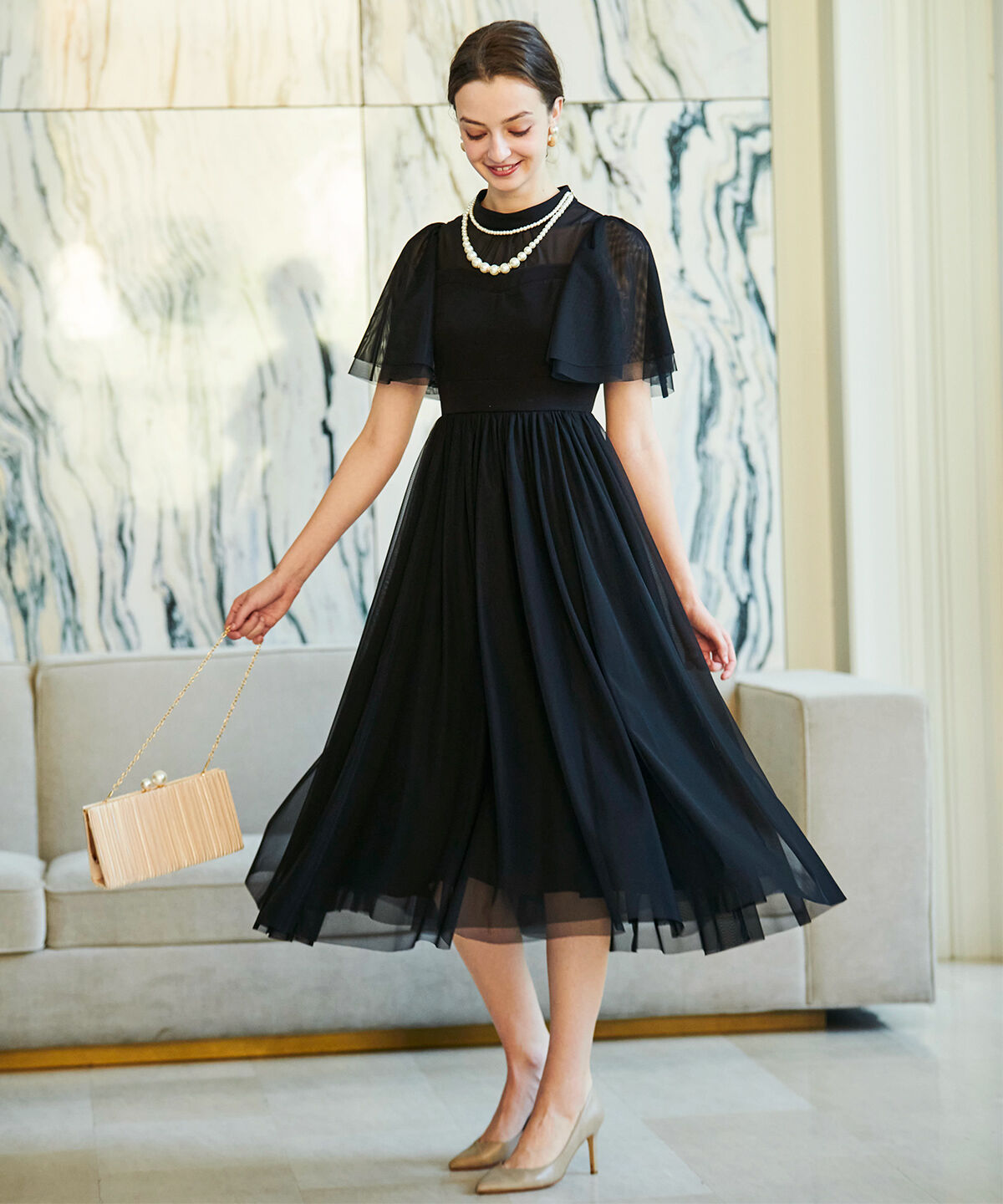 マーガレットカットジャカード フレアギャザーワンピース（Ballsey