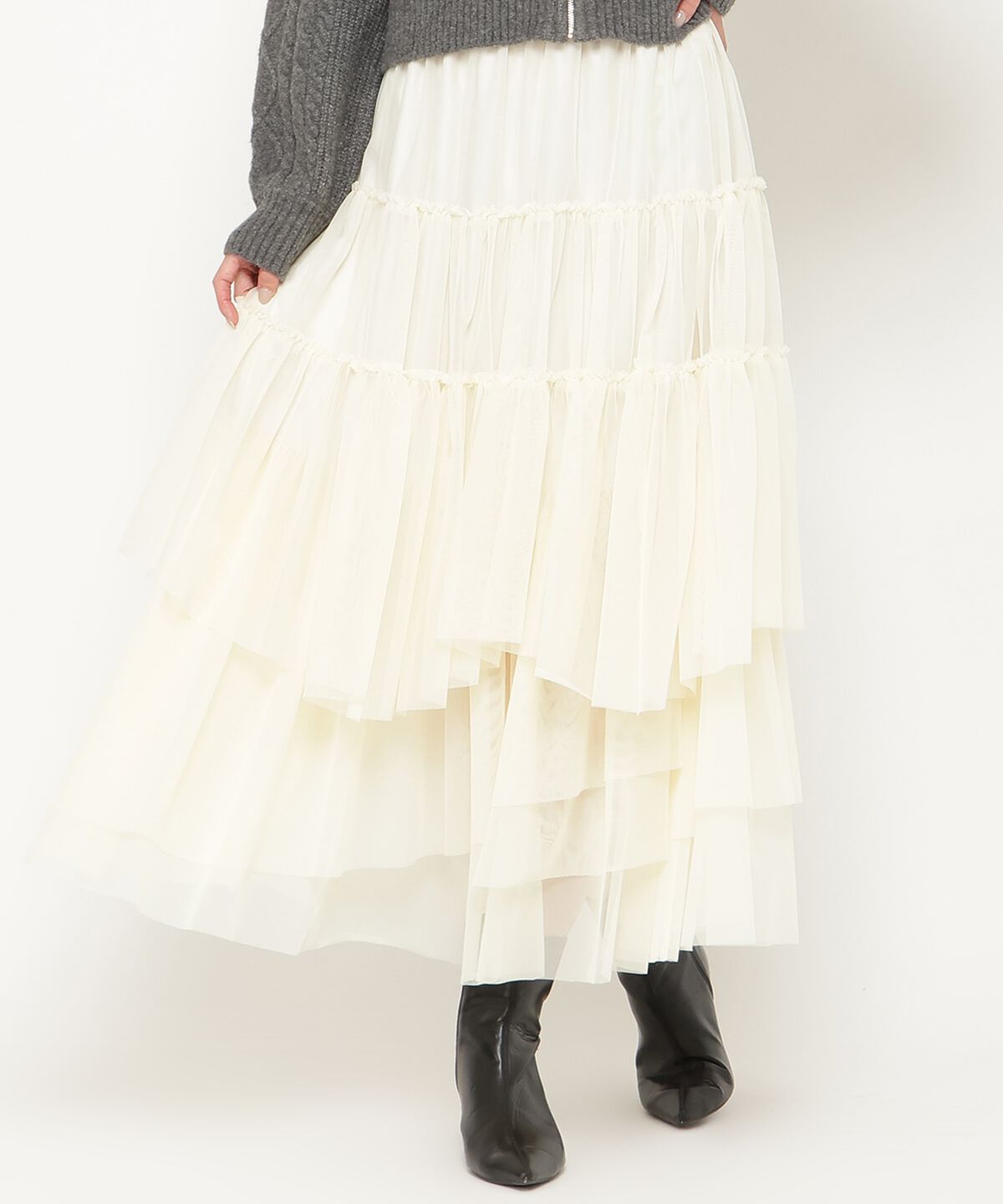 【アンドクチュール/AND COUTURE】 ランダムティアードチュールスカート