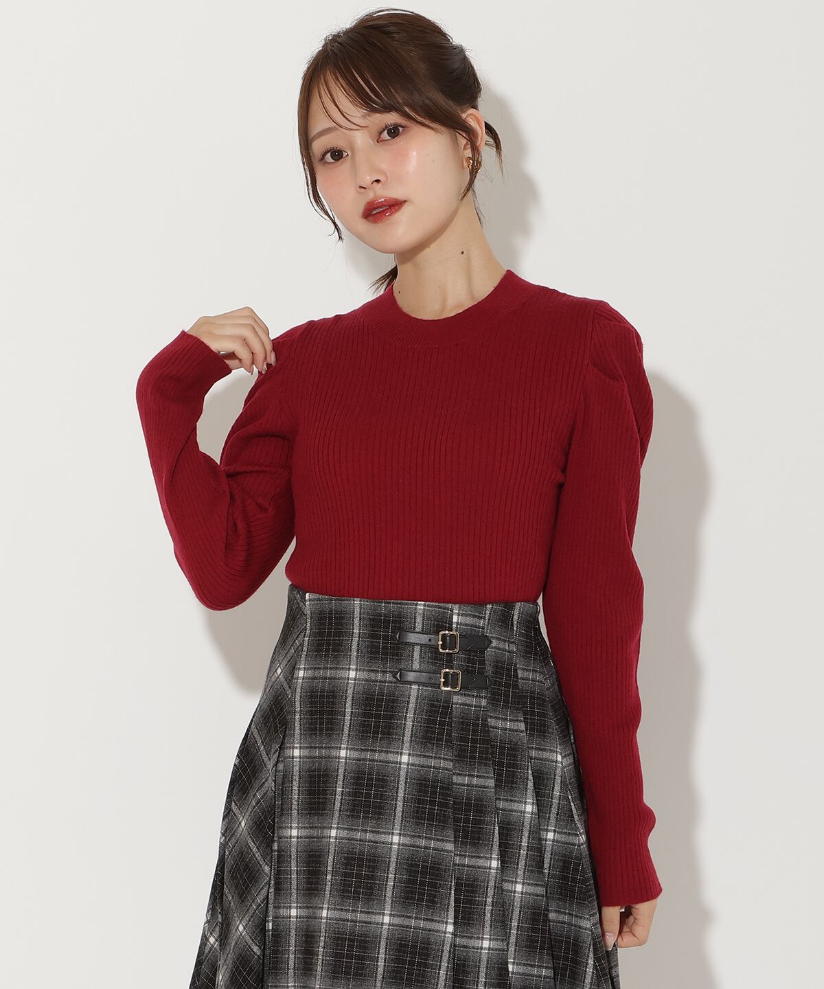 【アンドクチュール/AND COUTURE】 肩ギャザーハイネックリブニット