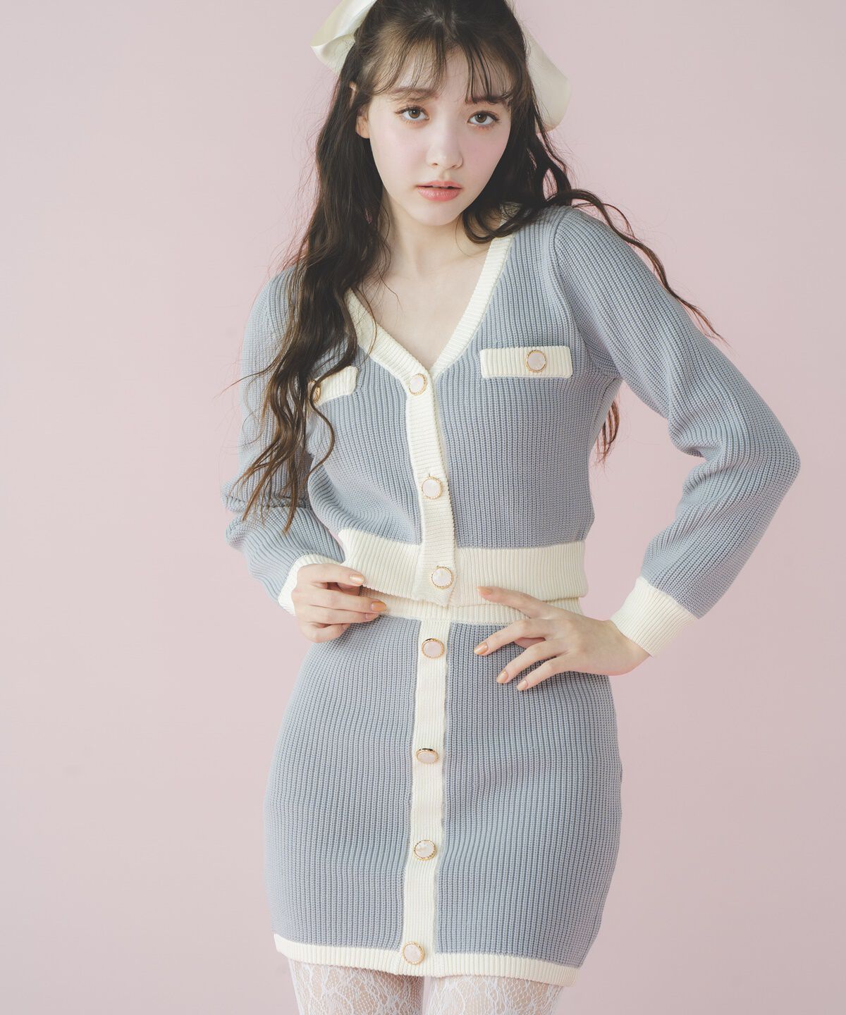 【レディアゼル/REDYAZEL】 配色ニットミニスカート