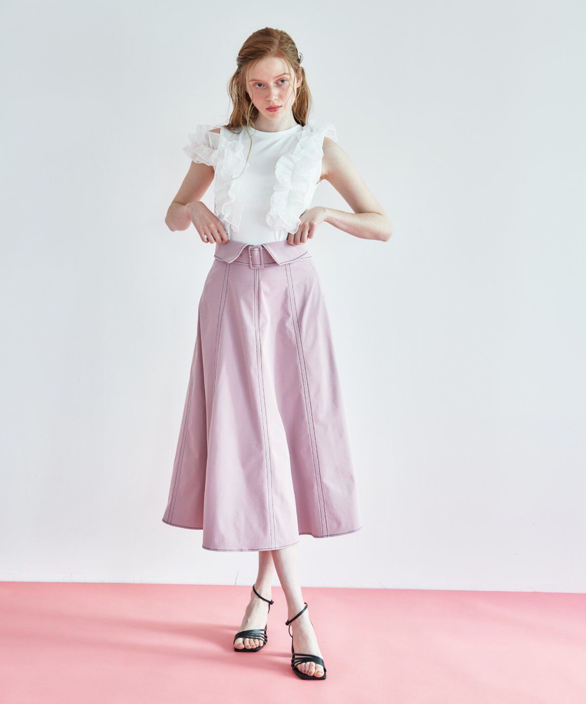 【レディアゼル/REDYAZEL】 ステッチカラーフレアスカート