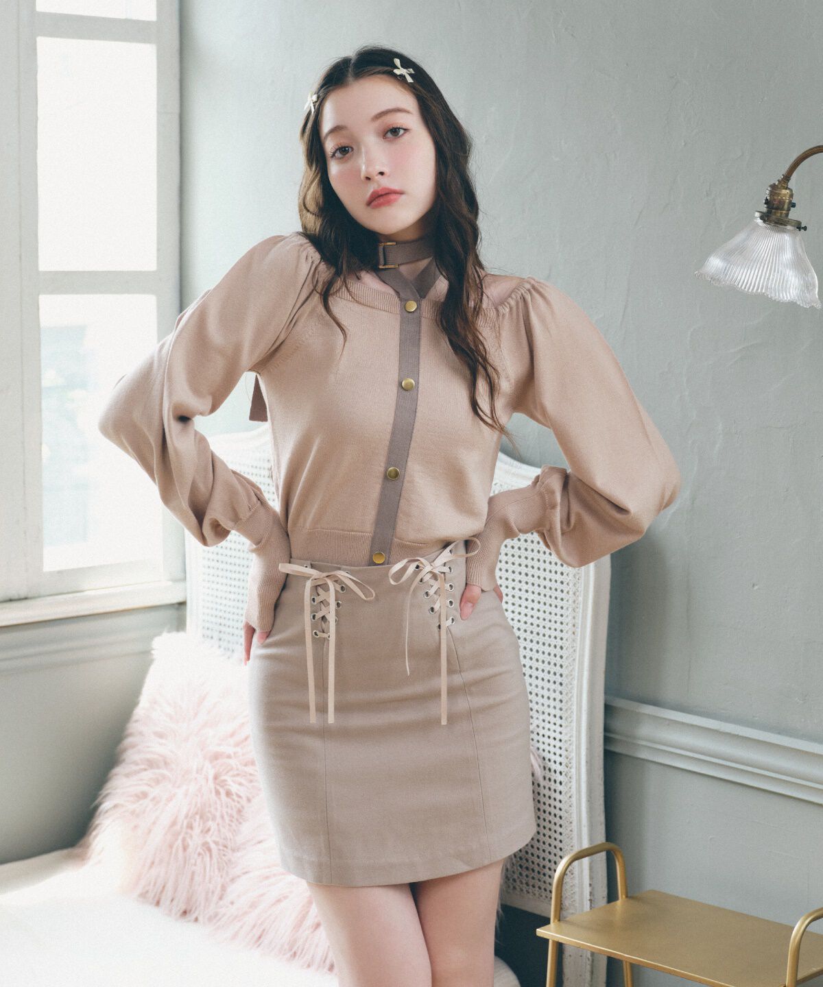 【レディアゼル/REDYAZEL】 リボンレースアップミニスカート