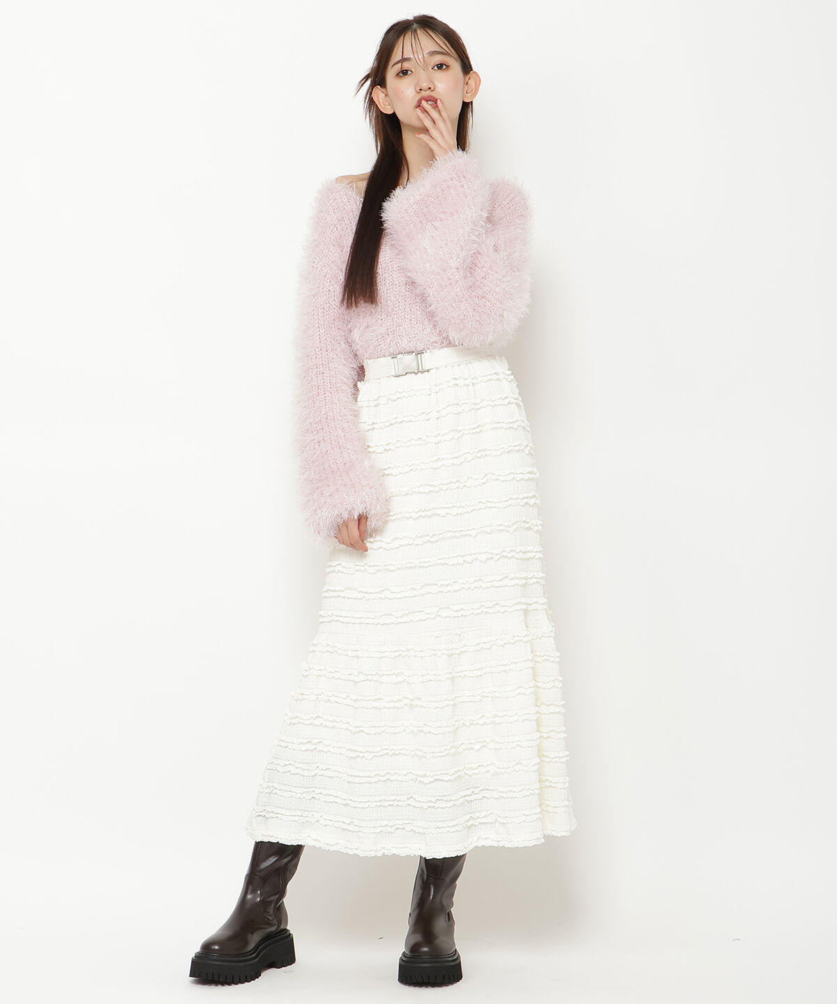 【レディアゼル/REDYAZEL】 ベルトつきボーダーフリルスカート