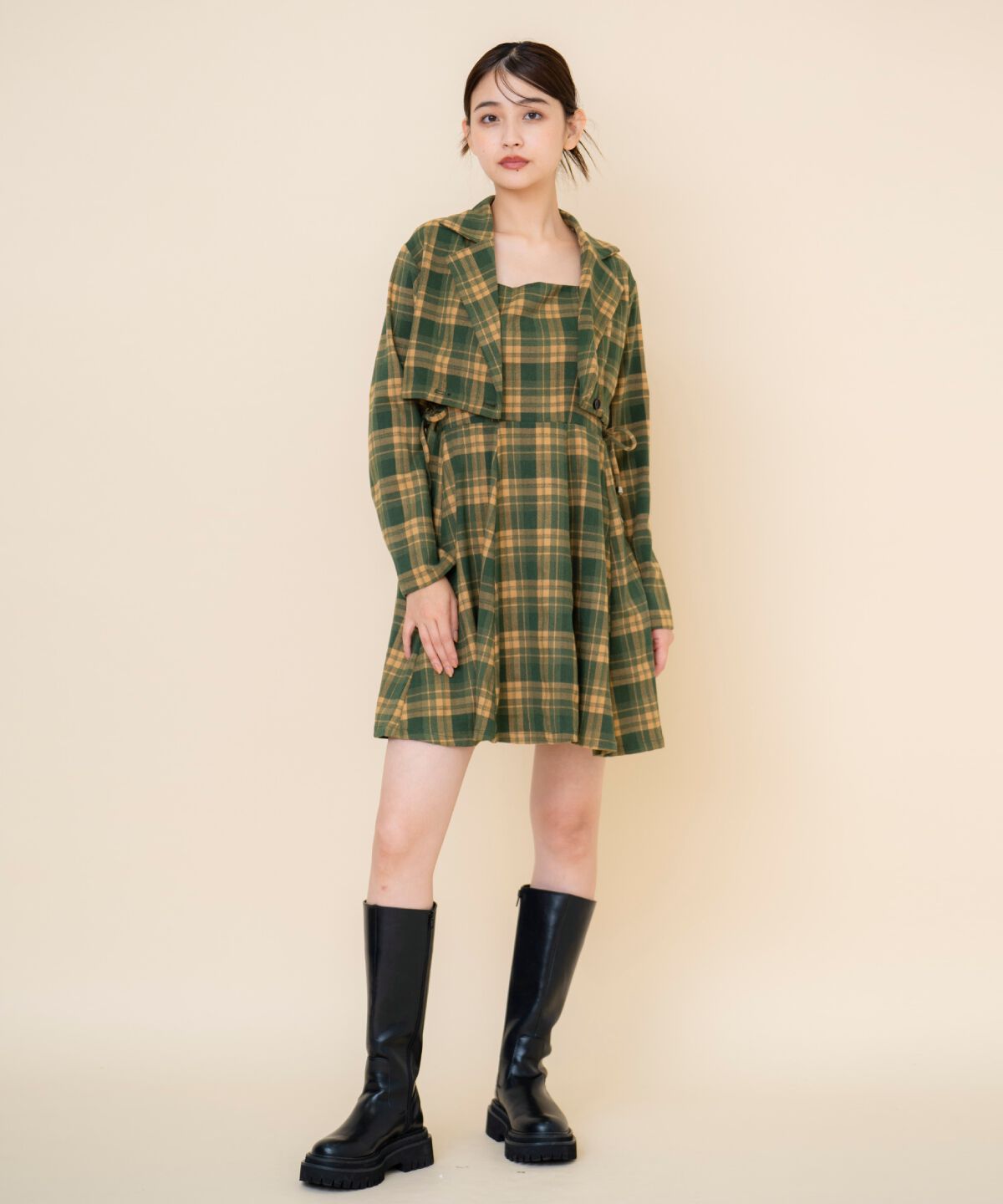 【レディアゼル/REDYAZEL】 チェックドロストミニワンピース