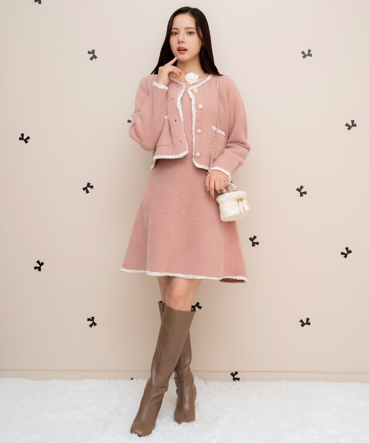 【ウィルセレクション/WILLSELECTION】 ブレード付きフェザーヤーンジャケット×ワンピース