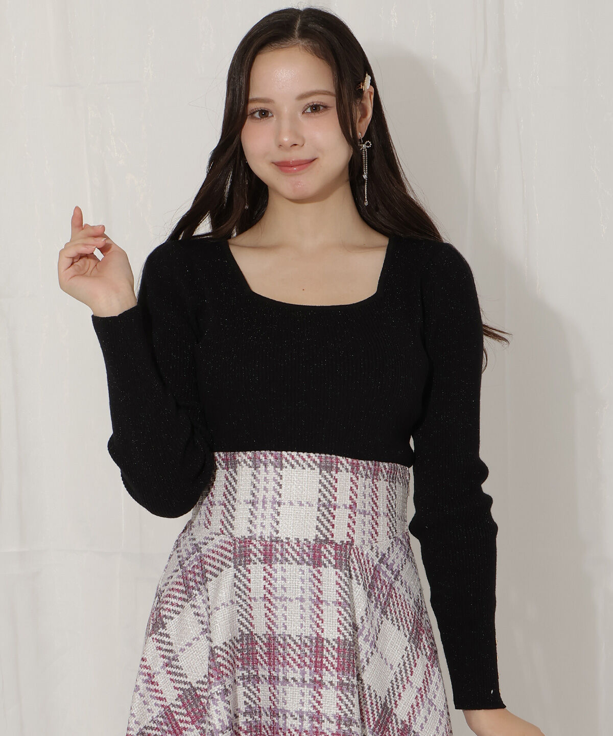 【ウィルセレクション/WILLSELECTION】 リボンスリーブ2WAYラメニット