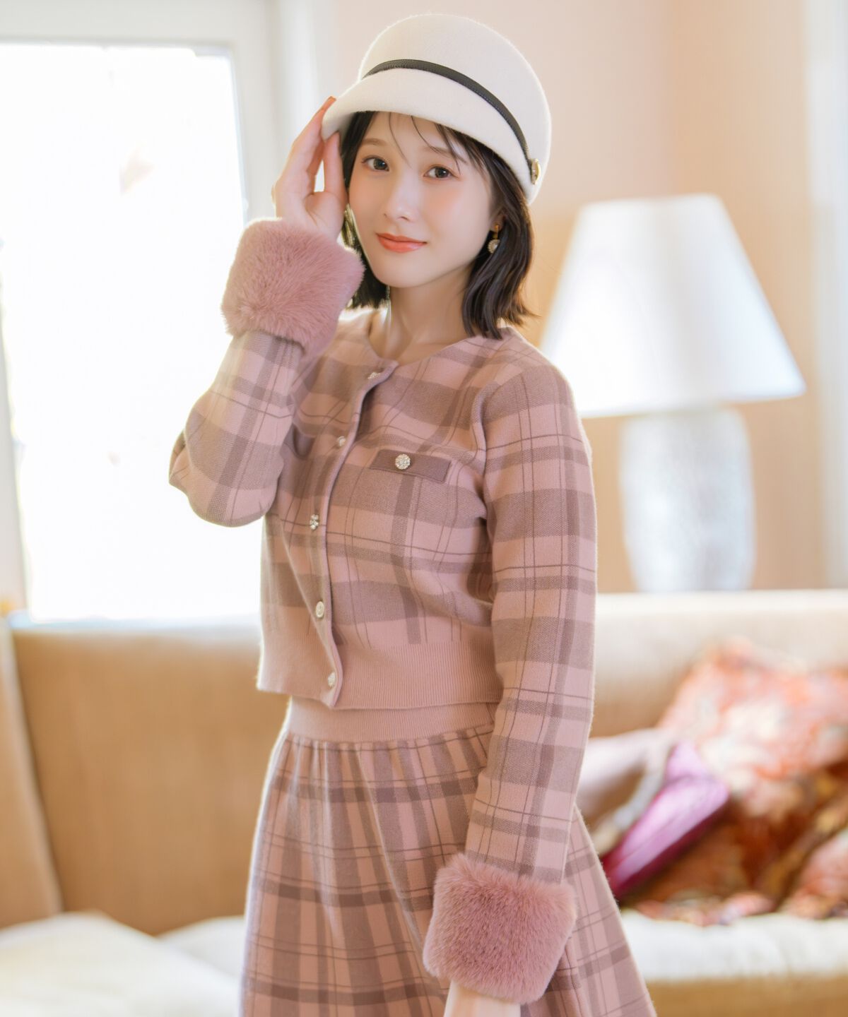 モテ系ファッションメンズ|【ウィルセレクション/WILLSELECTION】 チェック柄ファーカフスカーディガン