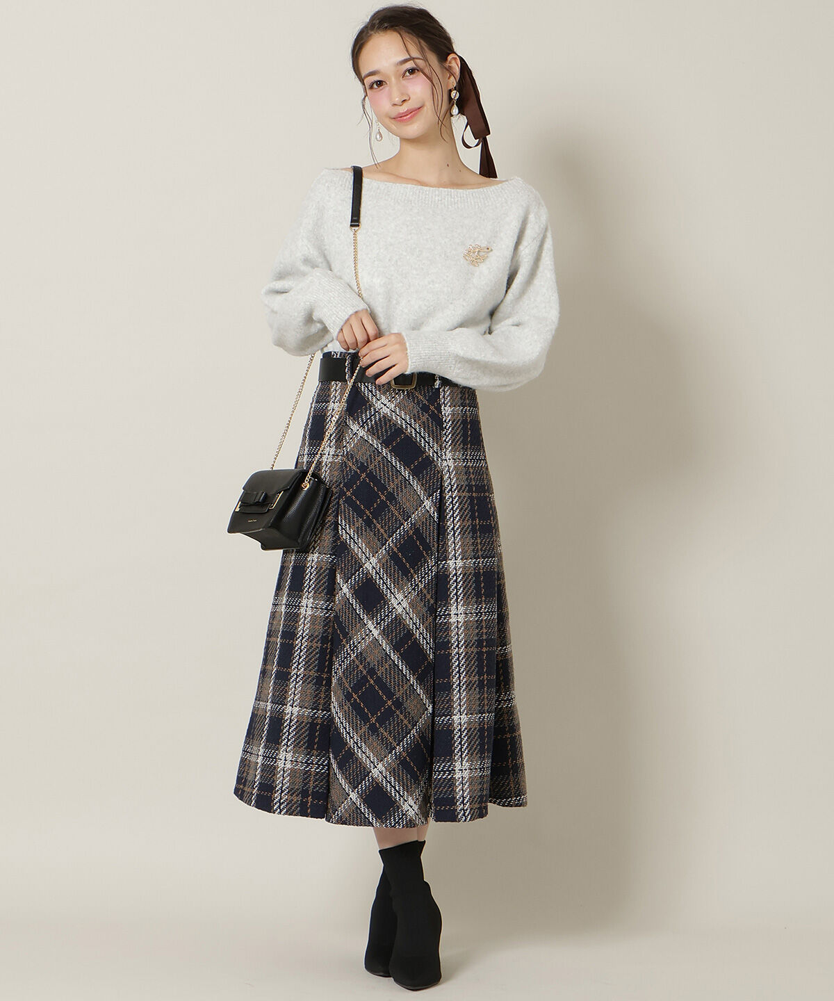 【ウィルセレクション/WILLSELECTION】 ベルト付きツイードミディ丈スカート