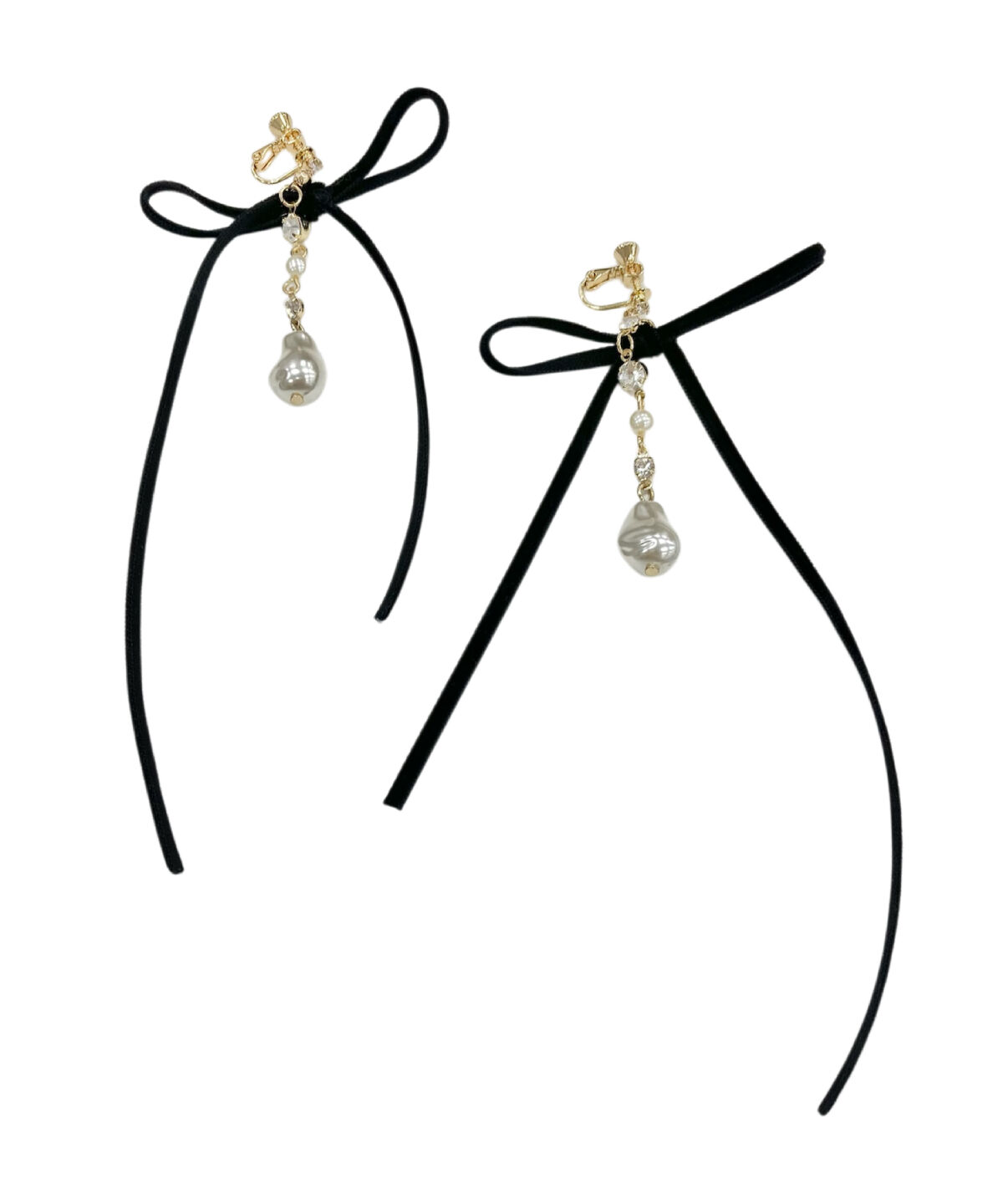 【ウィルセレクション/WILLSELECTION】 ロングベロアリボンパールイヤリング