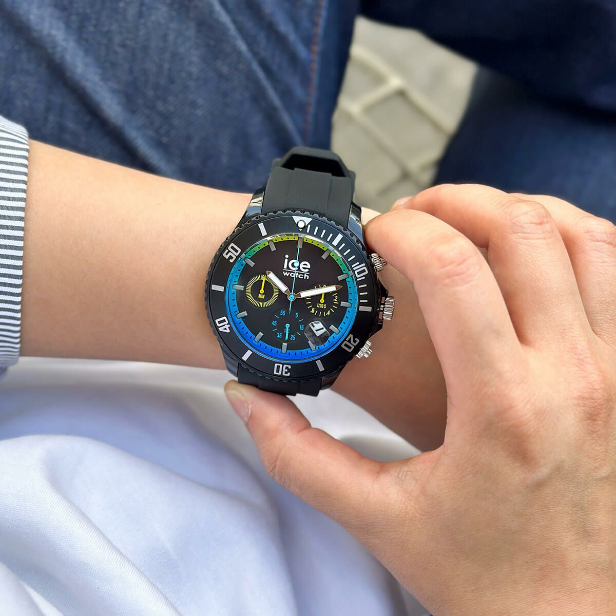 メンズファッションなら|【エイチエムエスウォッチストア/H°M'SWatchStore】 〈ICE-WATCH(アイスウォッチ)〉ICE chrono ブラックライム エクストララージ