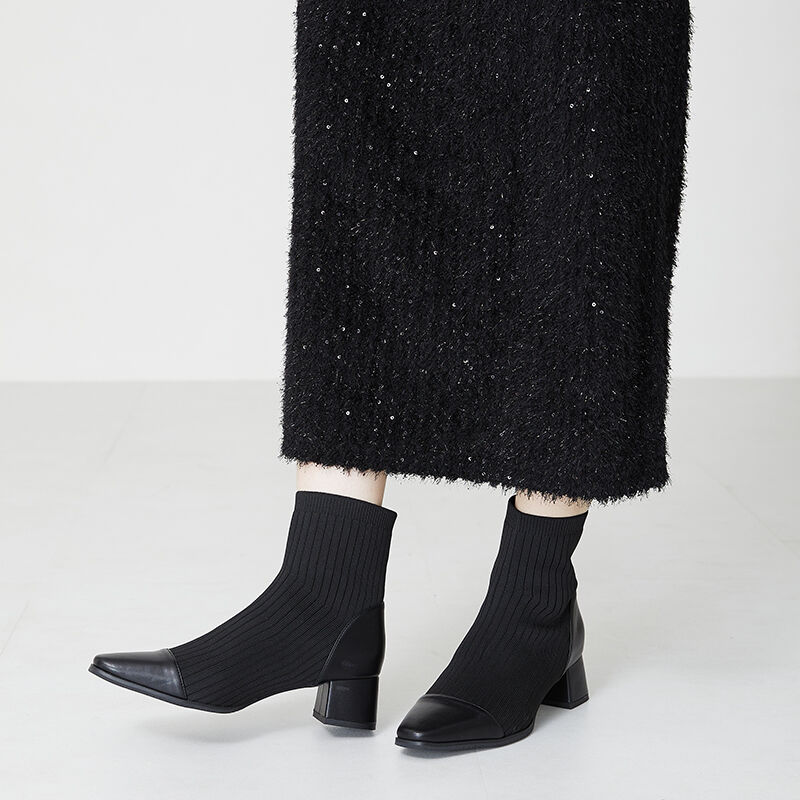 【オリエンタルトラフィック/ORiental TRaffic】 切替 ニット ヒールブーツ /31407 柔らかい ストレッチ