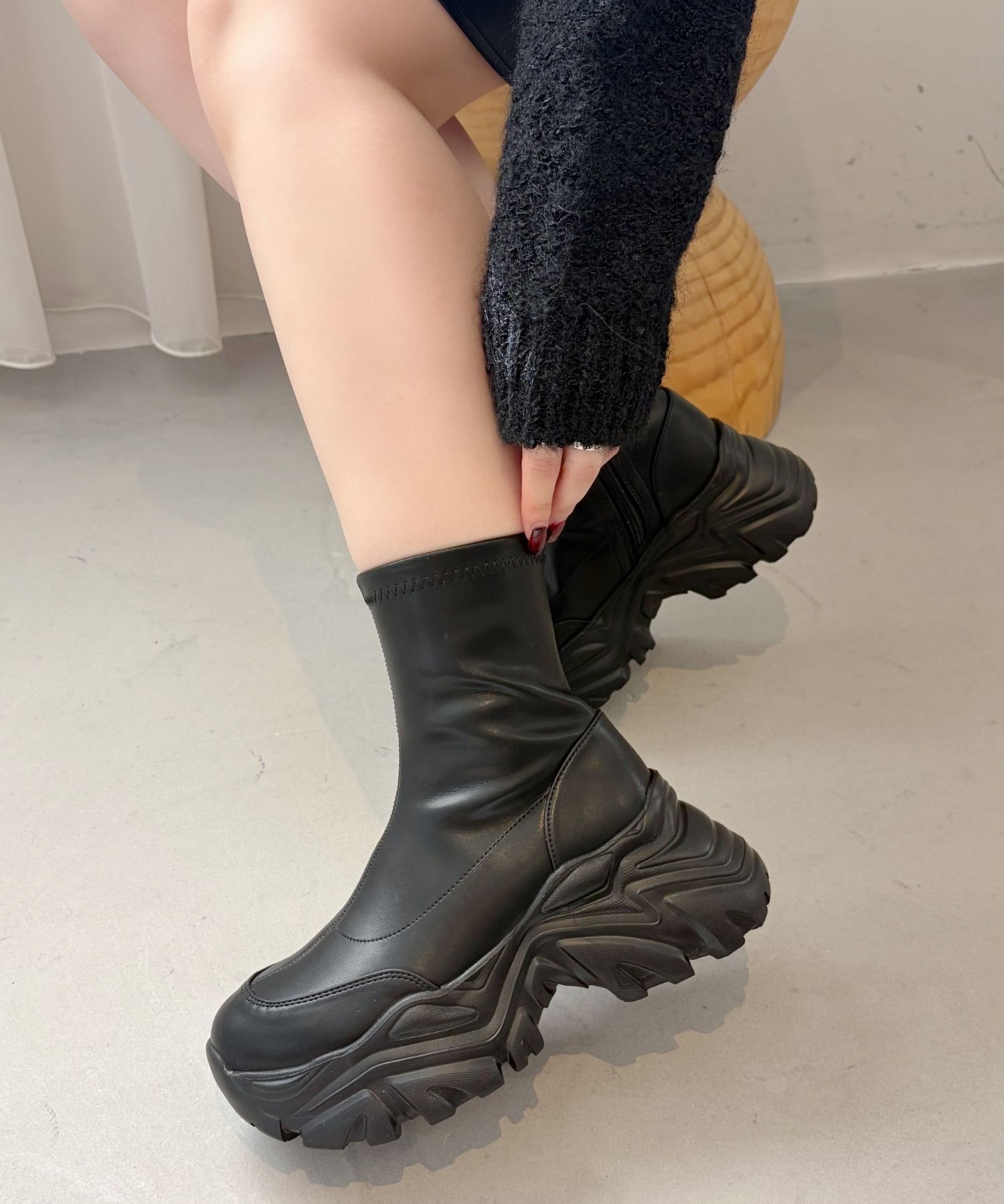 【オリエンタルトラフィック/ORiental TRaffic】 スニーカーソール ショートブーツ /41412 ストレッチ 厚底 細見え ブーツ