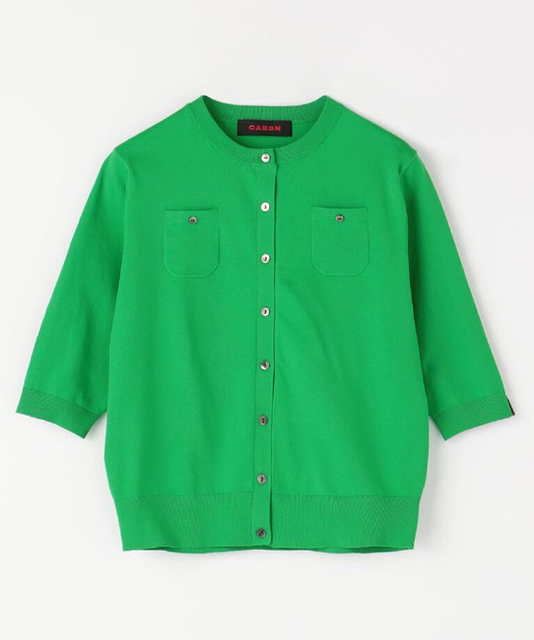 CABaN ファインポリエステル ハーフスリーブポケットカーディガン  
