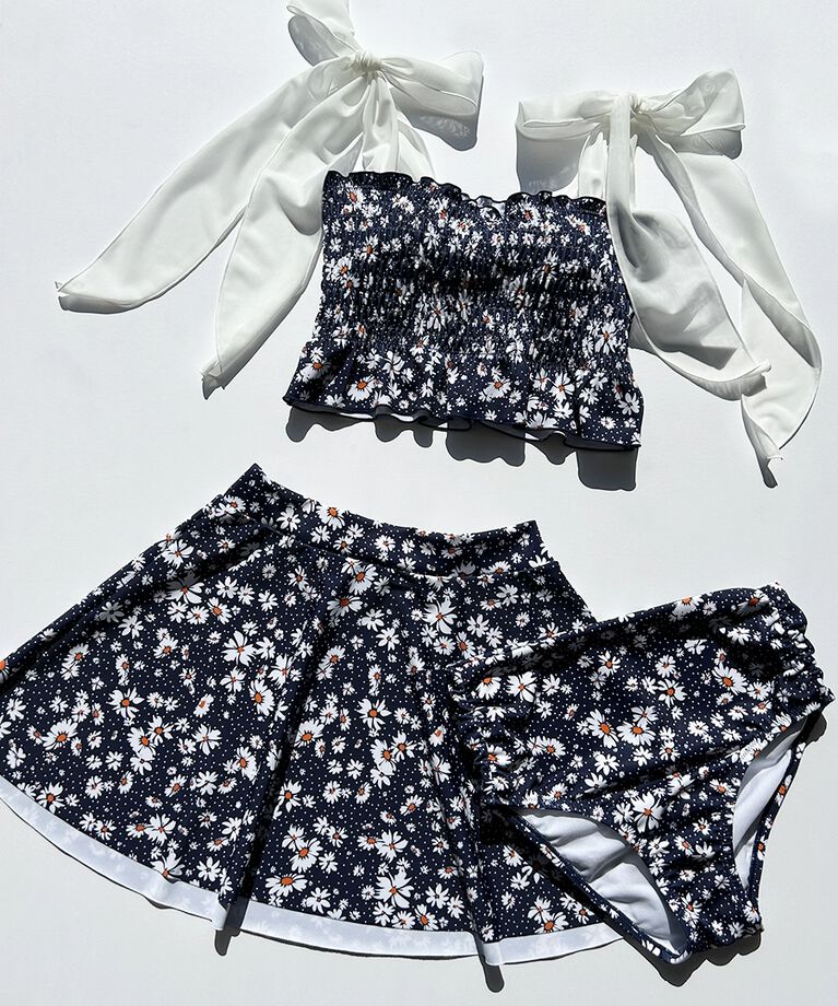 2025年新作水着】マーガレットドット柄シャーリングバンドゥビキニ  