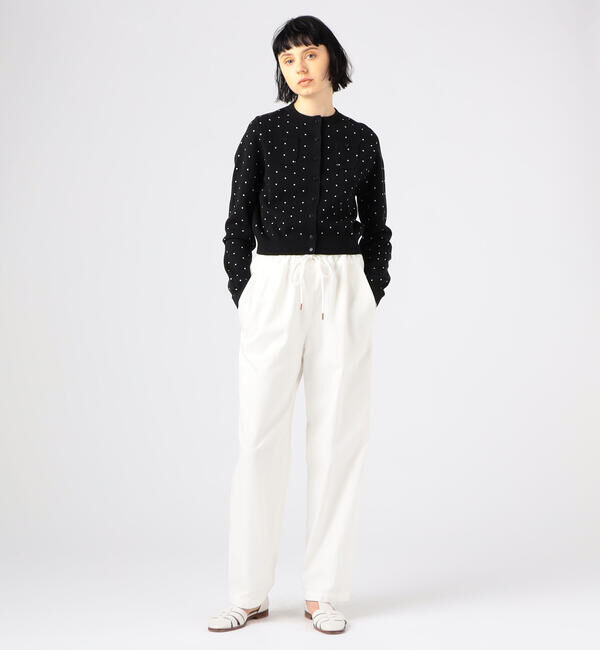 CABaN コットンカシミヤ ドットジャカードクルーネックカーディガン 