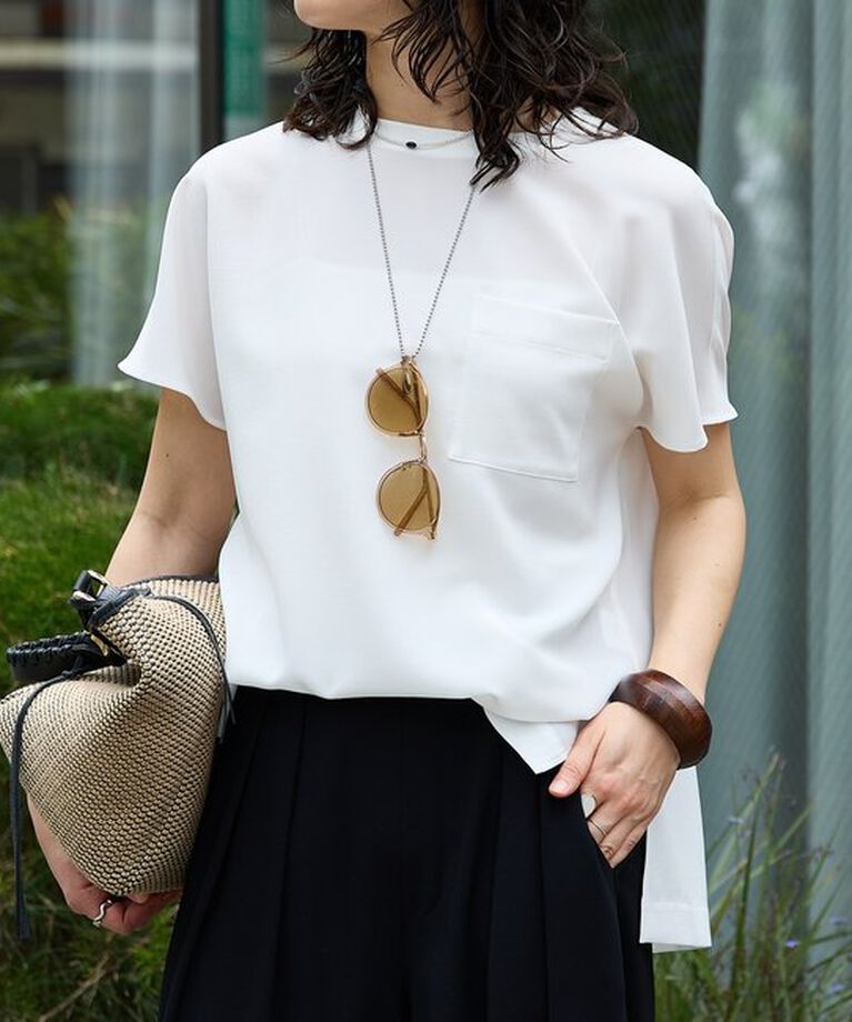  「【ウォッシャブル】テレコ切替ジョーゼットブラウス」|シャツ・ブラウス|