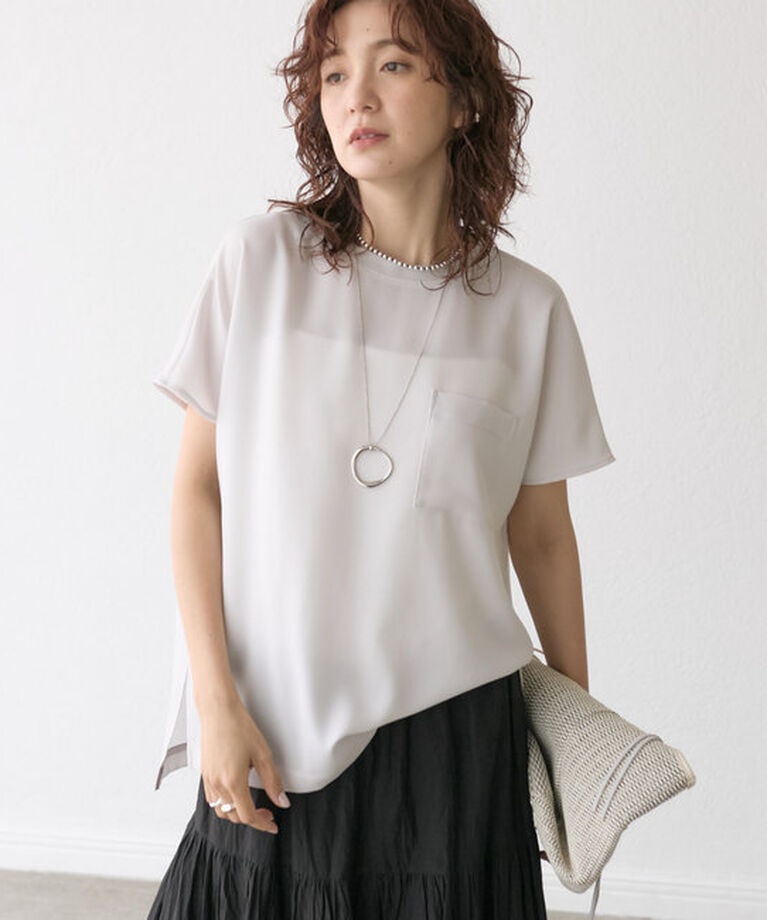  「【ウォッシャブル】テレコ切替ジョーゼットブラウス」|シャツ・ブラウス|