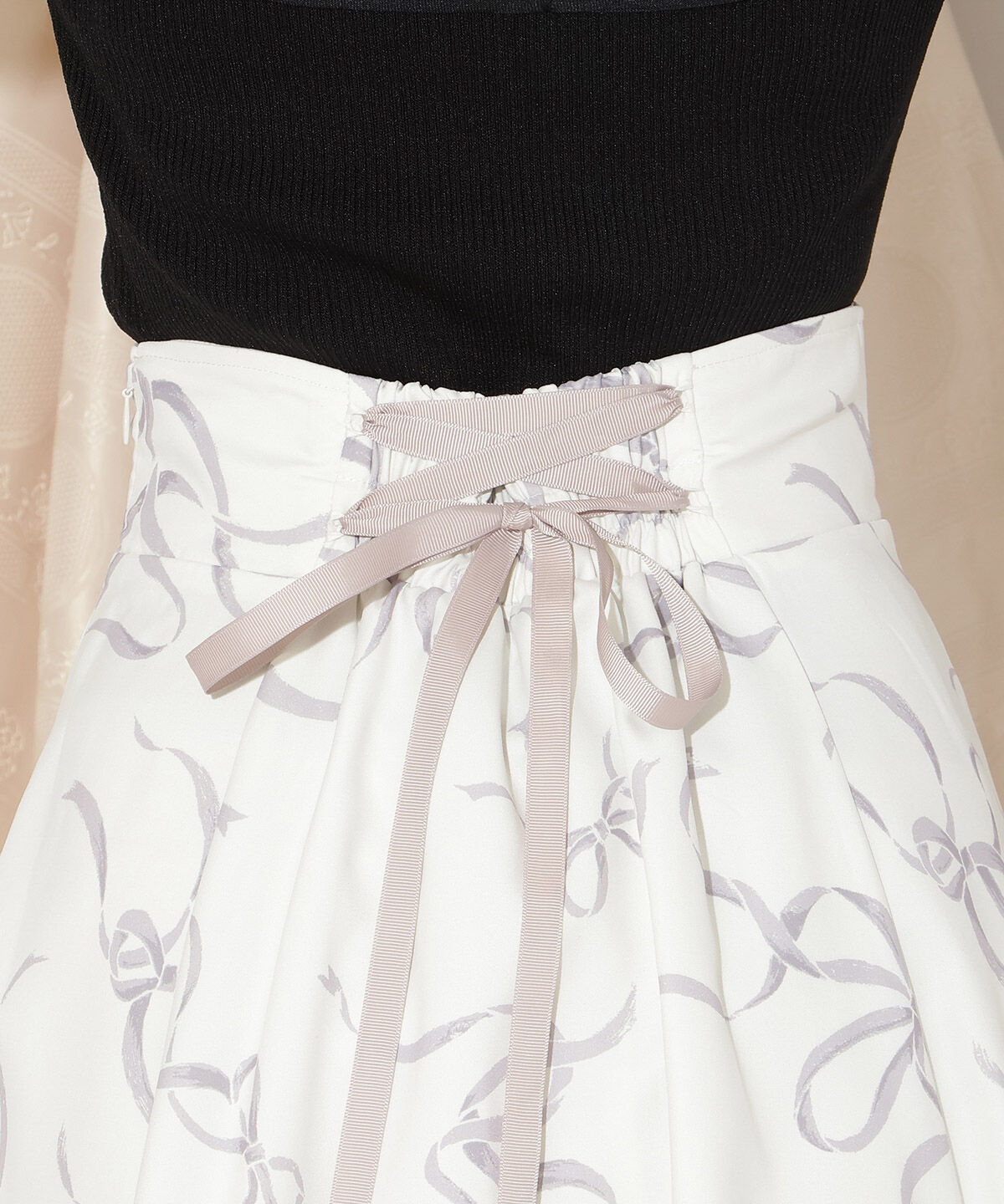 リボンプリントバブルスリーブフレアワンピース WILLSELECTION