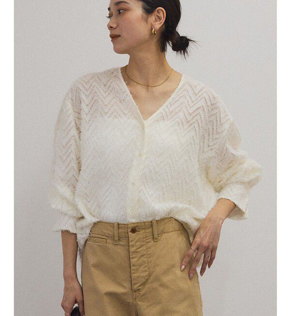 SALON adam et rope’/モンターニュジャガードVネックシャツ / シアーブラウス