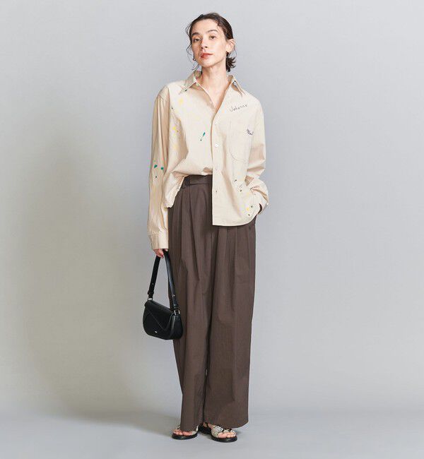 コットンナイロン ワイドタックパンツ -ウォッシャブル