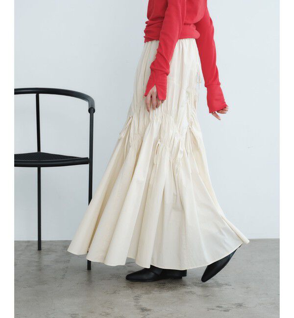 green label relaxing/＜EMMEL REFINES＞EM ランダムギャザー リボン スカート