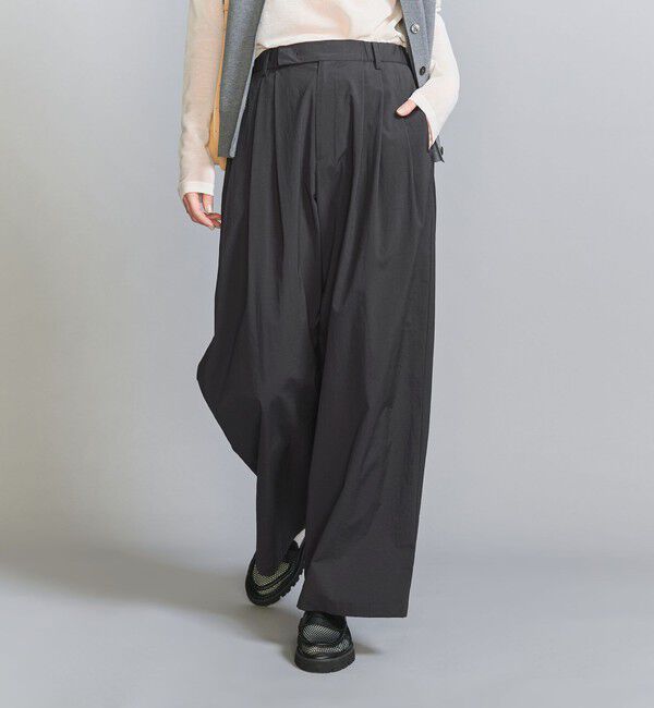 コットンナイロン ワイドタックパンツ -ウォッシャブル