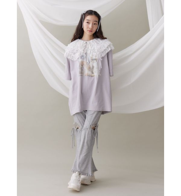 merry jenny リブフリルフレアパンツ レースカットフリルリブパンツ