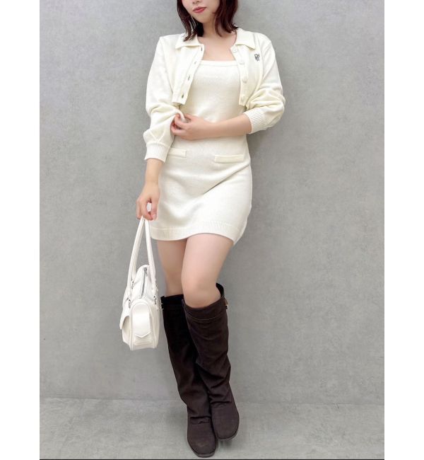 dazzlin シャツカラーツイードミニワンピース アイボリー S 2ピース