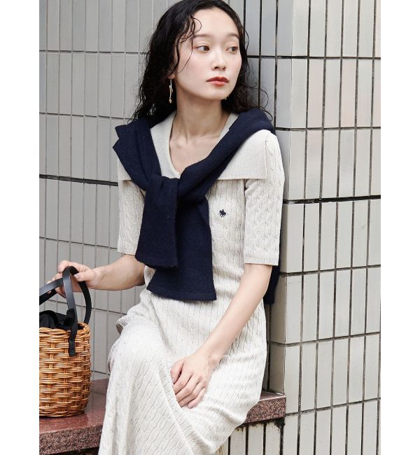 カラーネックメランジケーブルニットワンピース　POLO × LAGUNAMOON ラグナムーン LAGUNAMOON 【POLO BCSコラボ】カラーネック