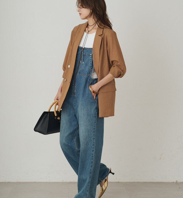 LOUNGEDRESS リネンライクシアージャケット　camel、 シワになりにくい/手洗い可】リネンライクシアージャケット