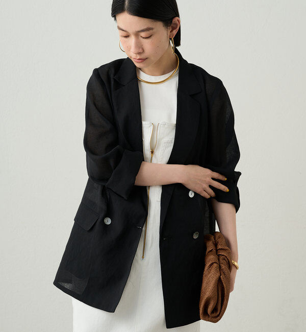 camel、、LOUNGEDRESS リネンライクシアージャケット Loungedress【洗える！】リネンライクシアージャケット - メルカリ