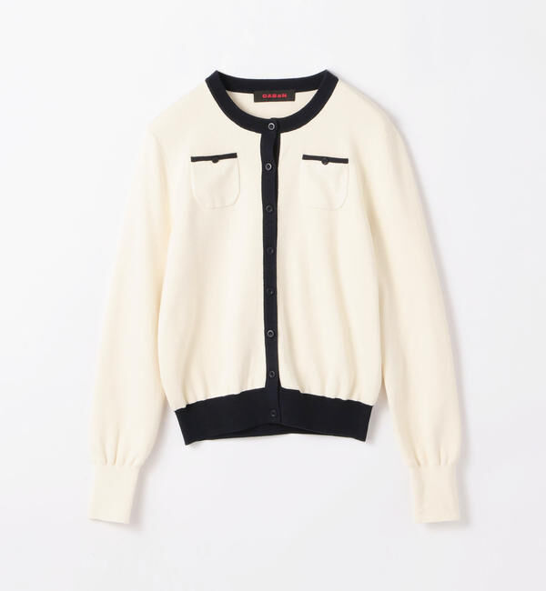 CABaN コットンカシミヤ バイカラークルーネックカーディガン　黒　F コットンカシミヤ バイカラークルーネックカーディガン（CABaN