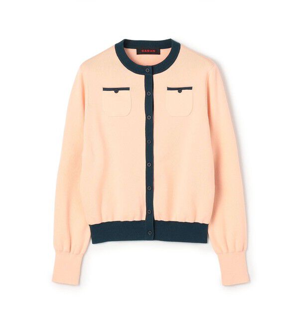 CABaN コットンカシミヤ バイカラークルーネックカーディガン　黒　F コットンカシミヤ バイカラークルーネックカーディガン（CABaN