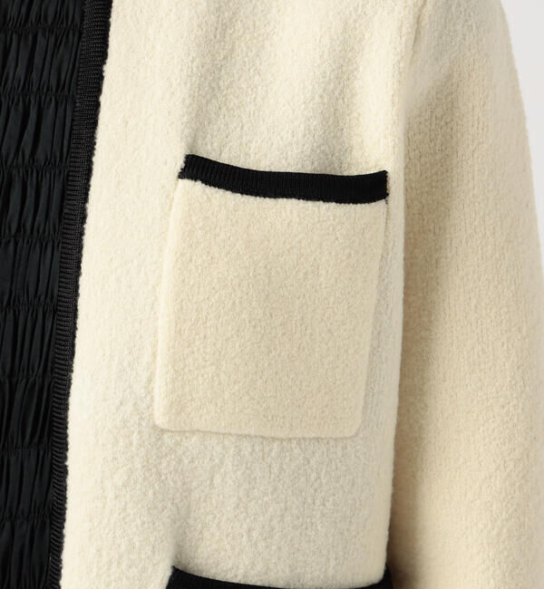 BALLSEY ウールナイロンブークレー フロントオープンカーディガン ホワイト TOMORROWLAND｜ウールナイロンブークレー フロントオープン