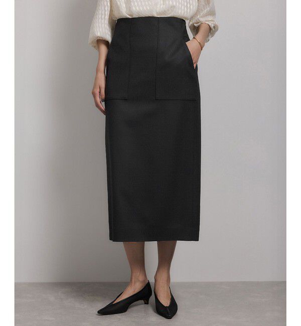 美人スカート]ウールレーヨンポケット付きタイトスカート(無地