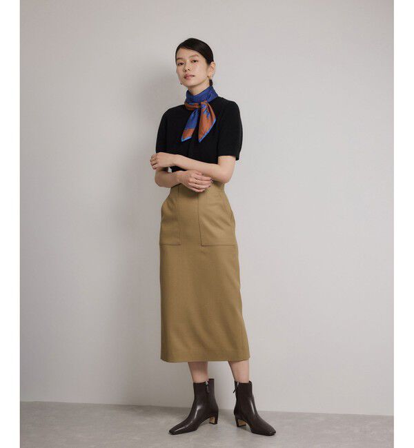 ロペ　ウールレーヨンポケット付きタイトスカート 美人スカート]ウールレーヨンポケット付きタイトスカート(無地