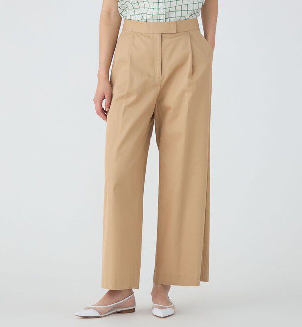 美品✴︎トゥモローランドコレクションコットンタックワイドパンツ36Mキャメル コットンギャバジン タックワイドパンツ（TOMORROWLAND collection