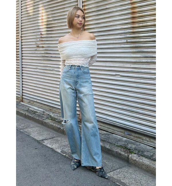 サイドカッティングレースワイドデニム（EVRIS）｜ルミネの