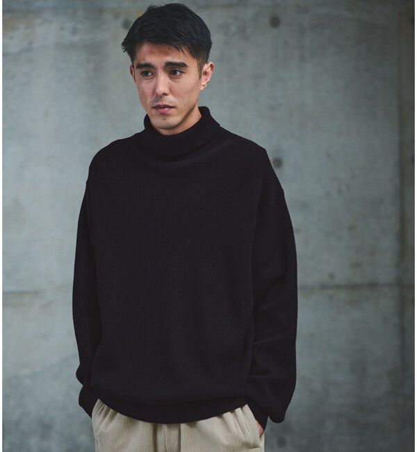 新品！タグ付き！UNITED ARROWS ブラック リブニット 長袖　コットン セール】コットン カシミヤ ブレンド ロングスリーブ Tシャツ（ニット