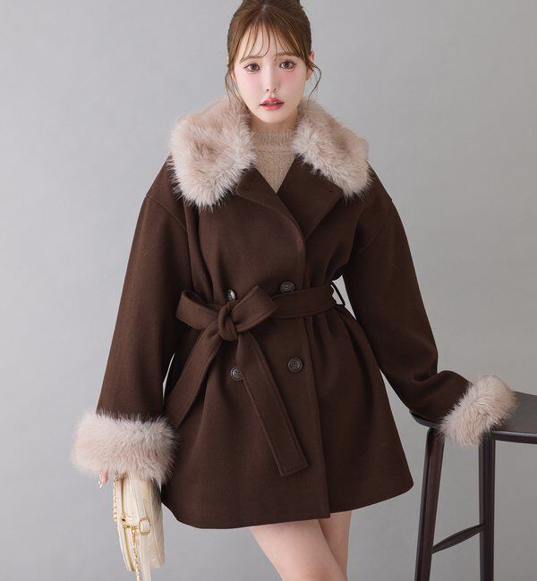 ミスアドラ MissAdora Chesty Fur Coat ノーカラーコート ミドル丈