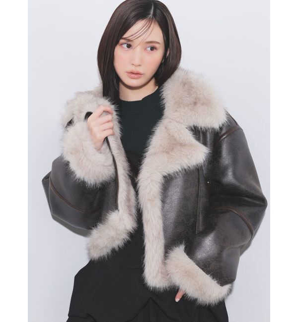 2025年 冬 MURUA アンイーブンショートフェイクムートンジャケット アンイーブンショートフェイクムートンジャケット（ムートンコート