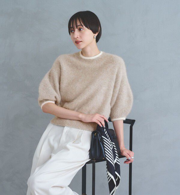 UNITED ARROWSフォックスカシミヤ ハーフスリーブ ニット　ベージュ フォックスカシミヤ パフ ハーフスリーブ ニット（UNITED ARROWS