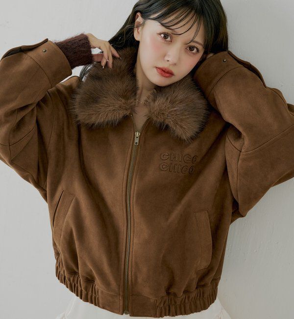 CHICO フェイクレザールーズジップブルゾン ファー取り外し可能】フェイクレザールーズジップブルゾン | Chico